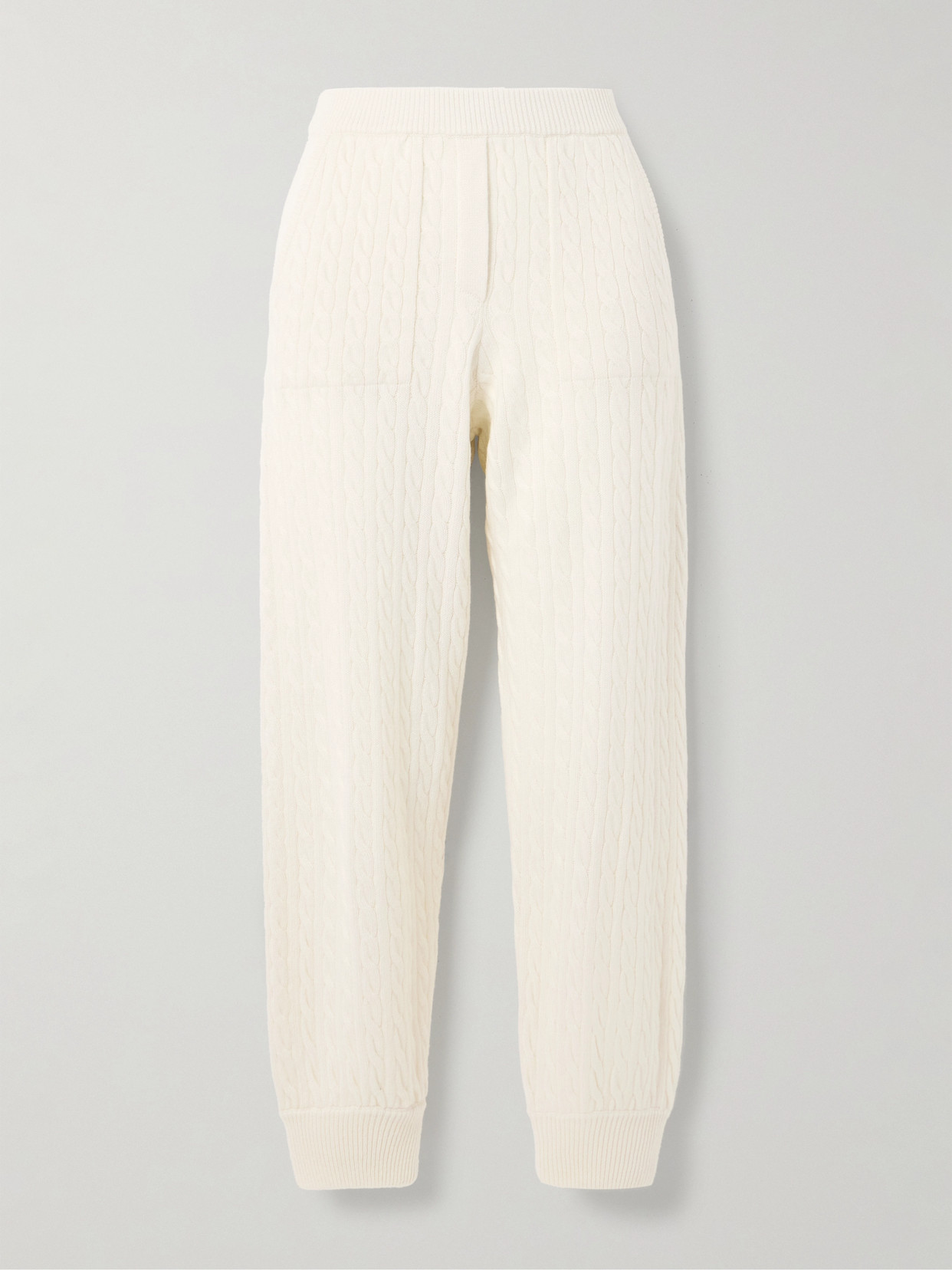 Brunello Cucinelli Cable-knit Cashmere Tapered Track Trousers In White