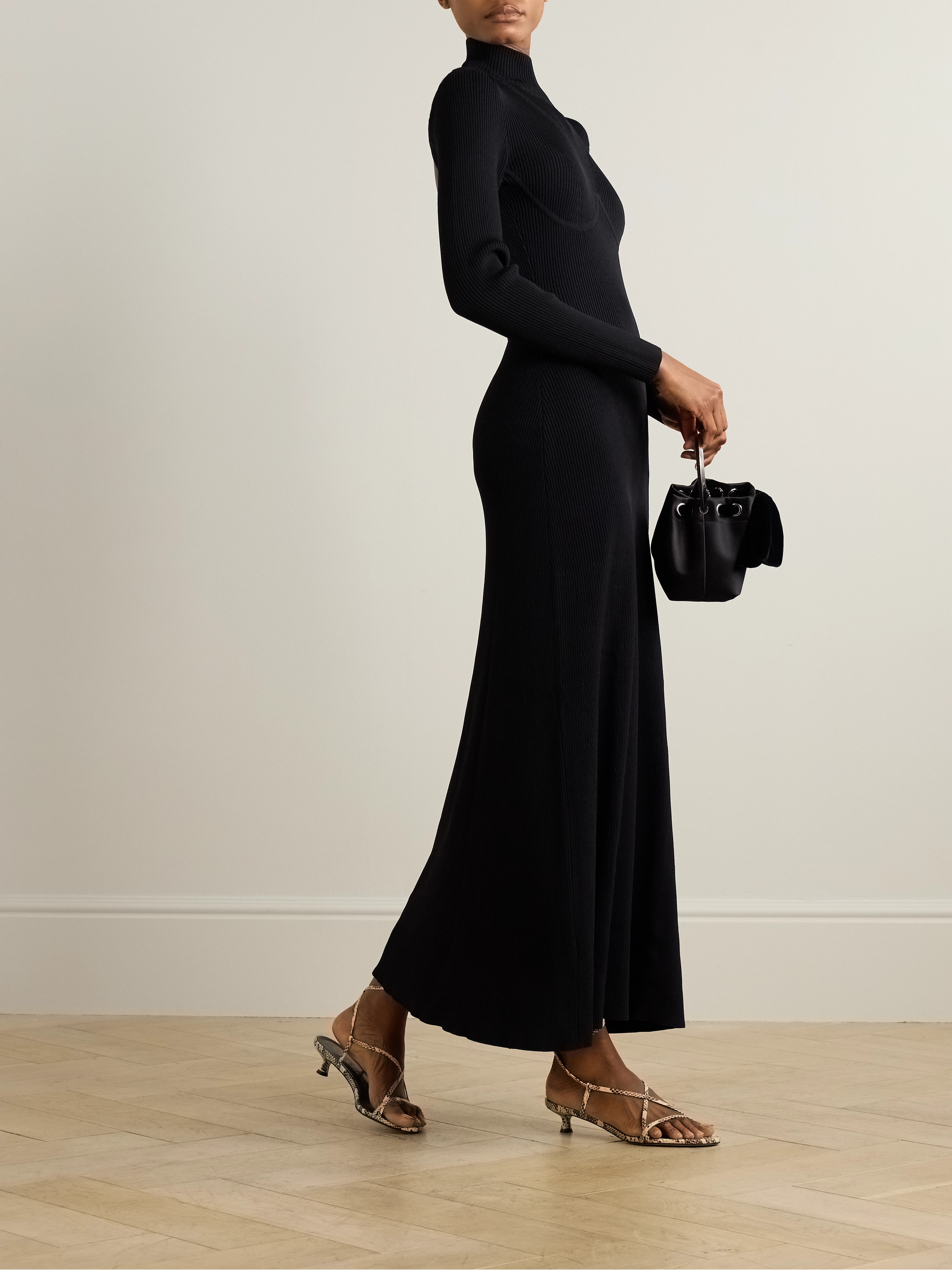 Staud Obsidian open-back ribbed-knit turtleneck maxi dress thumbnail