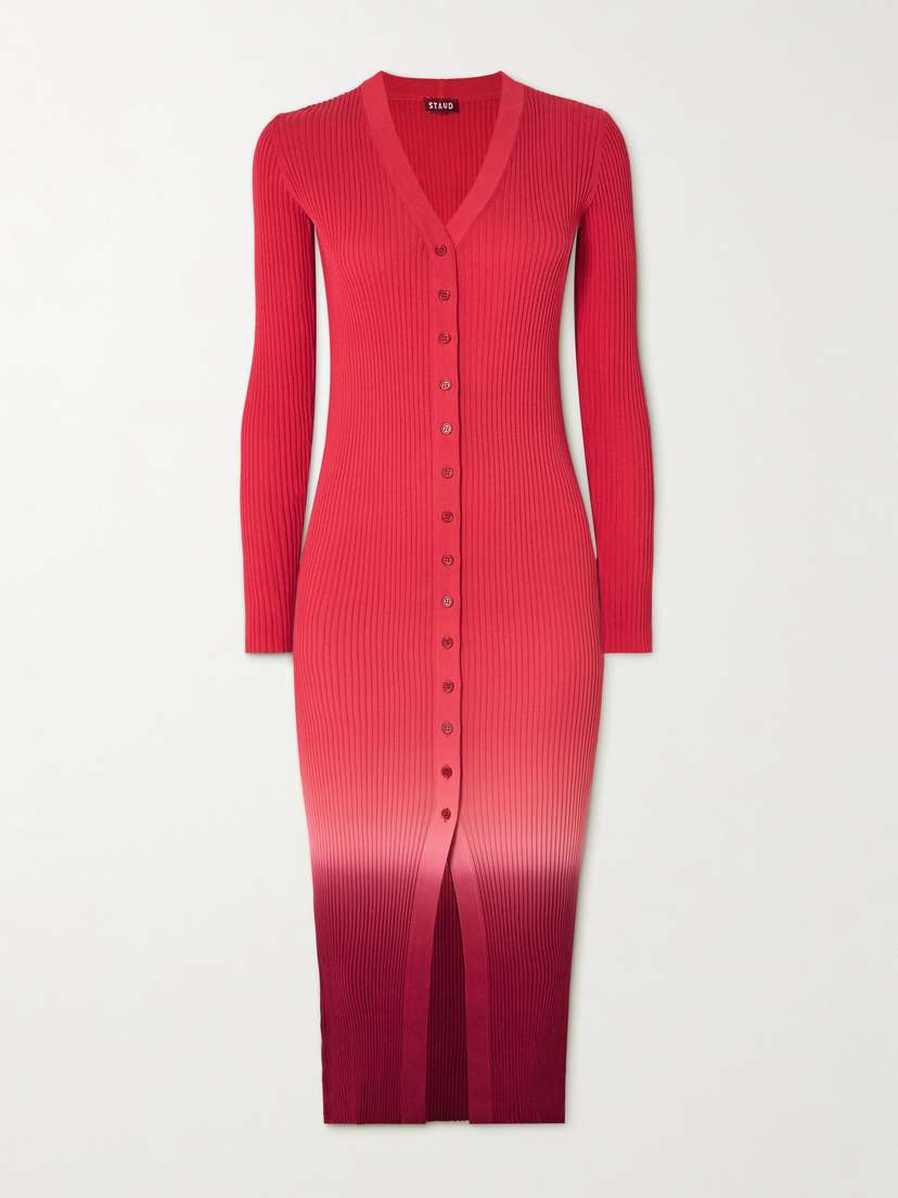 Staud Shoko Dégradé Ribbed-knit Midi Dress