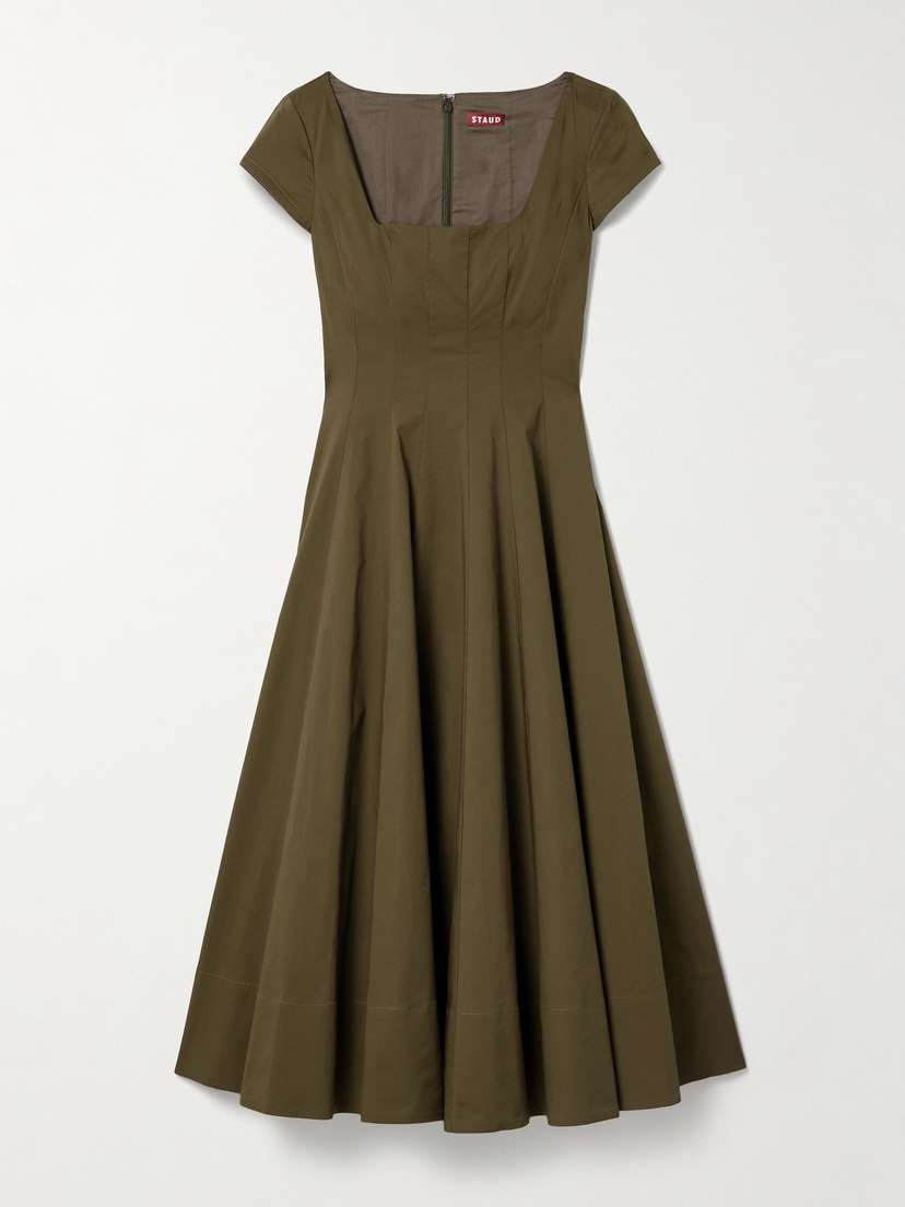 Staud Wells Cotton-blend Poplin Midi Dress