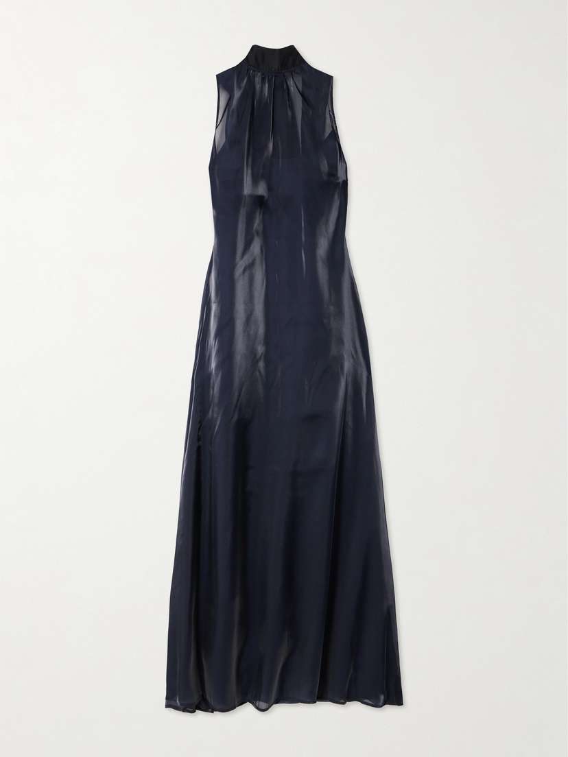 Staud Albee Bow-detailed Iridescent Chiffon Turtleneck Maxi Dress