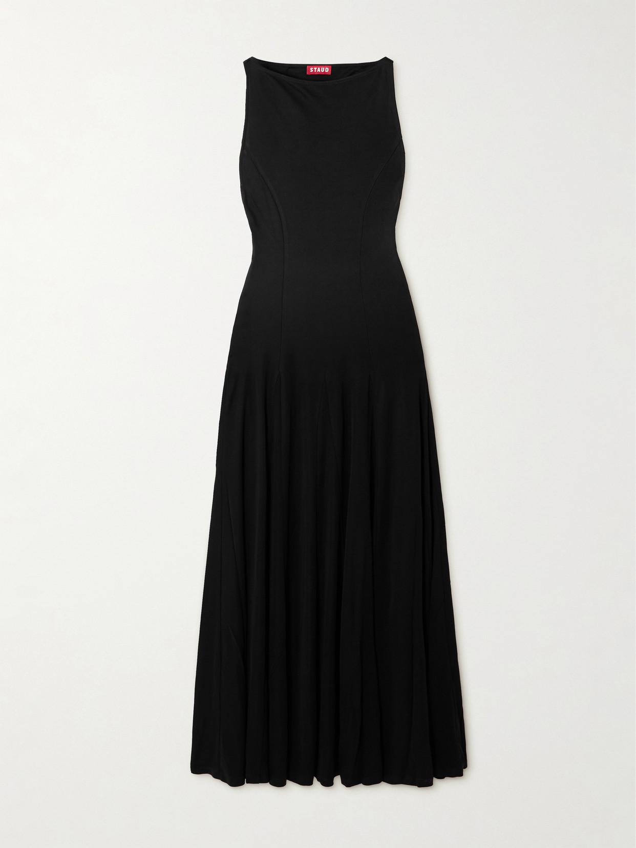 Staud Gramercy Pleated Stretch-jersey Maxi Dress In Black