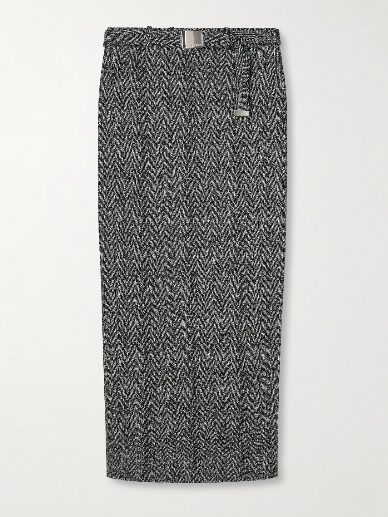 Staud Murray Belted Herringbone Tweed Maxi Skirt In Grey