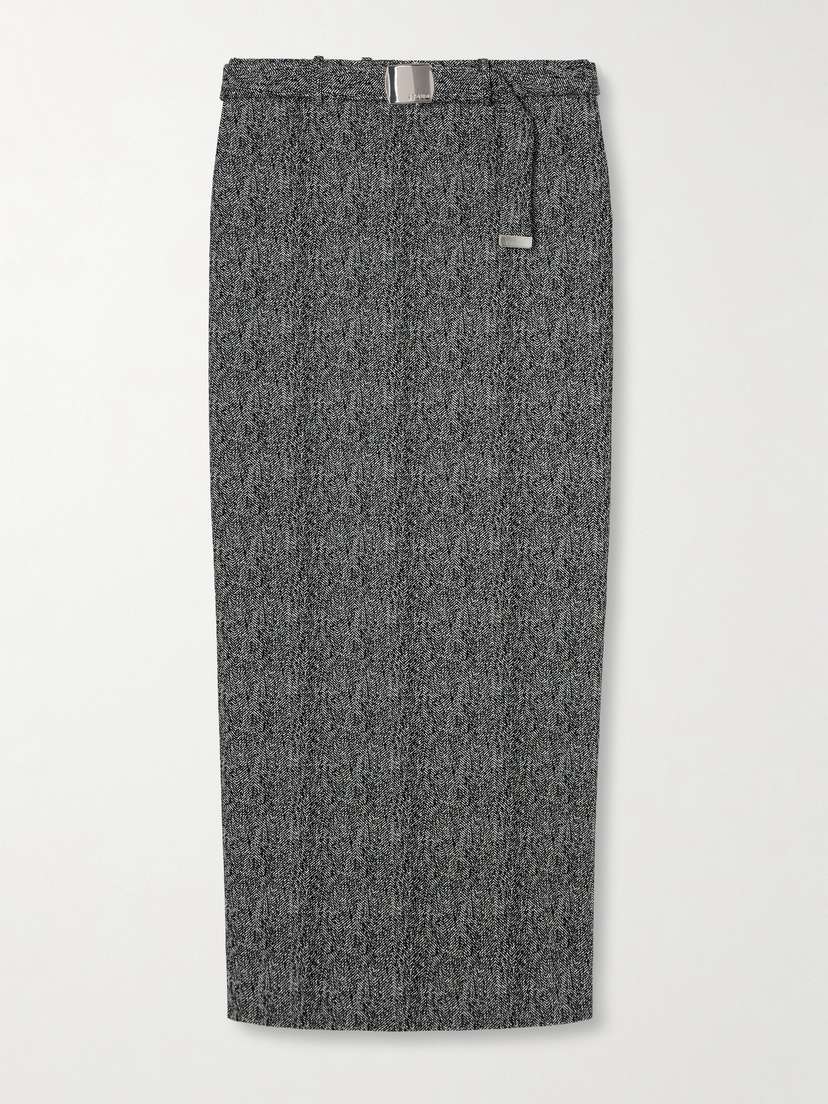 Staud Murray Belted Herringbone Tweed Maxi Skirt