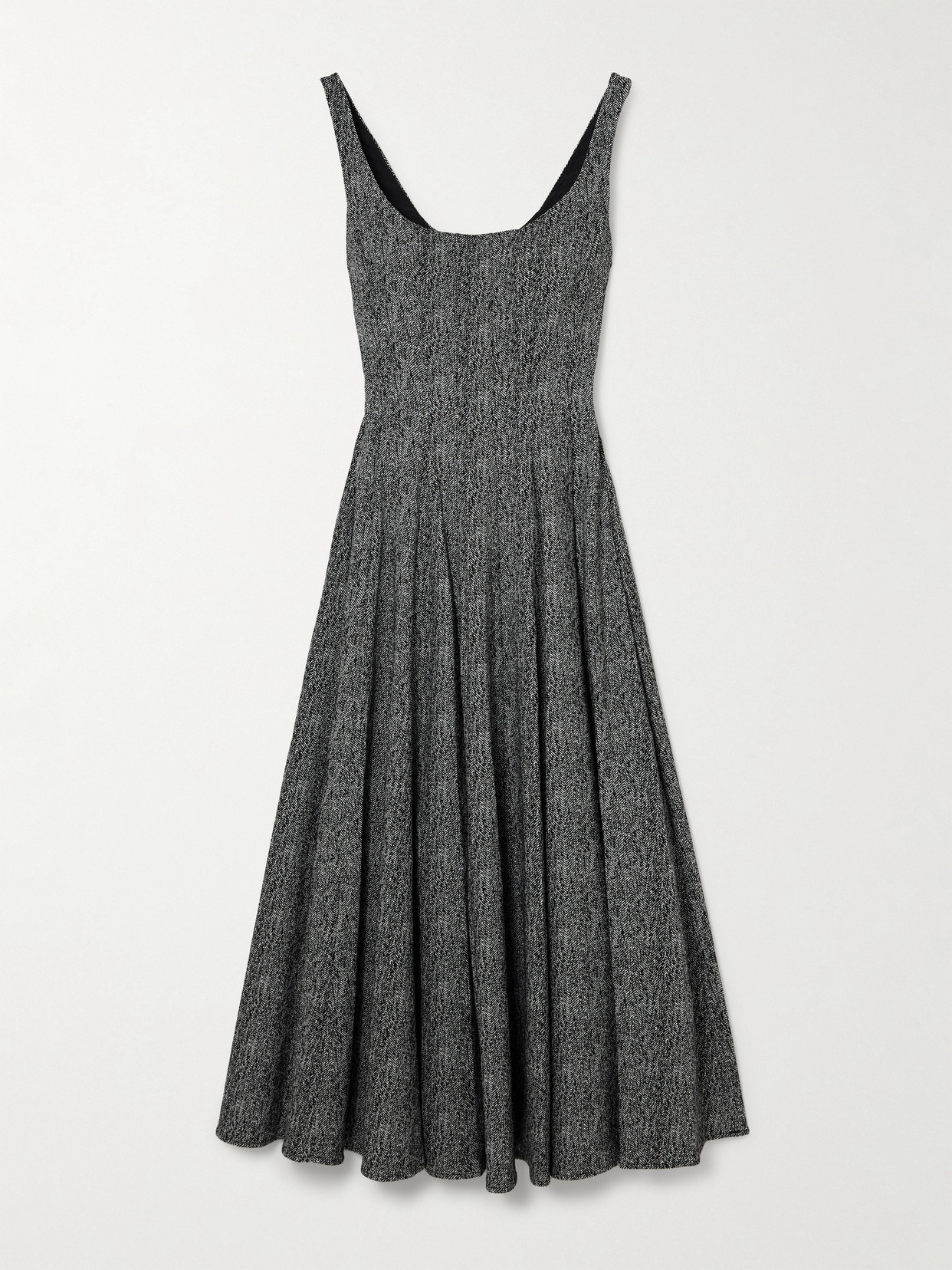 STAUD - Wells Herringbone Tweed Midi Dress - Gray