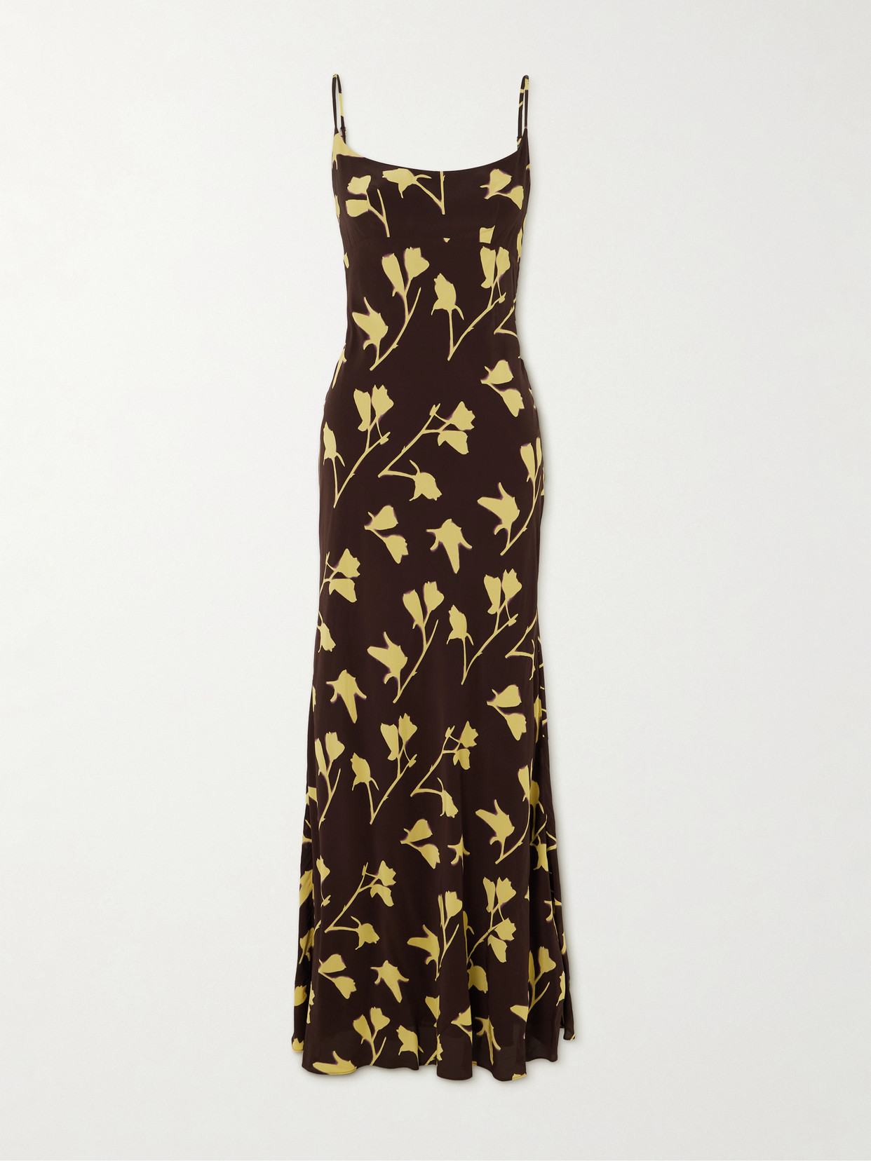 Staud Dinah Floral-print Crepe Maxi Dress In Brown