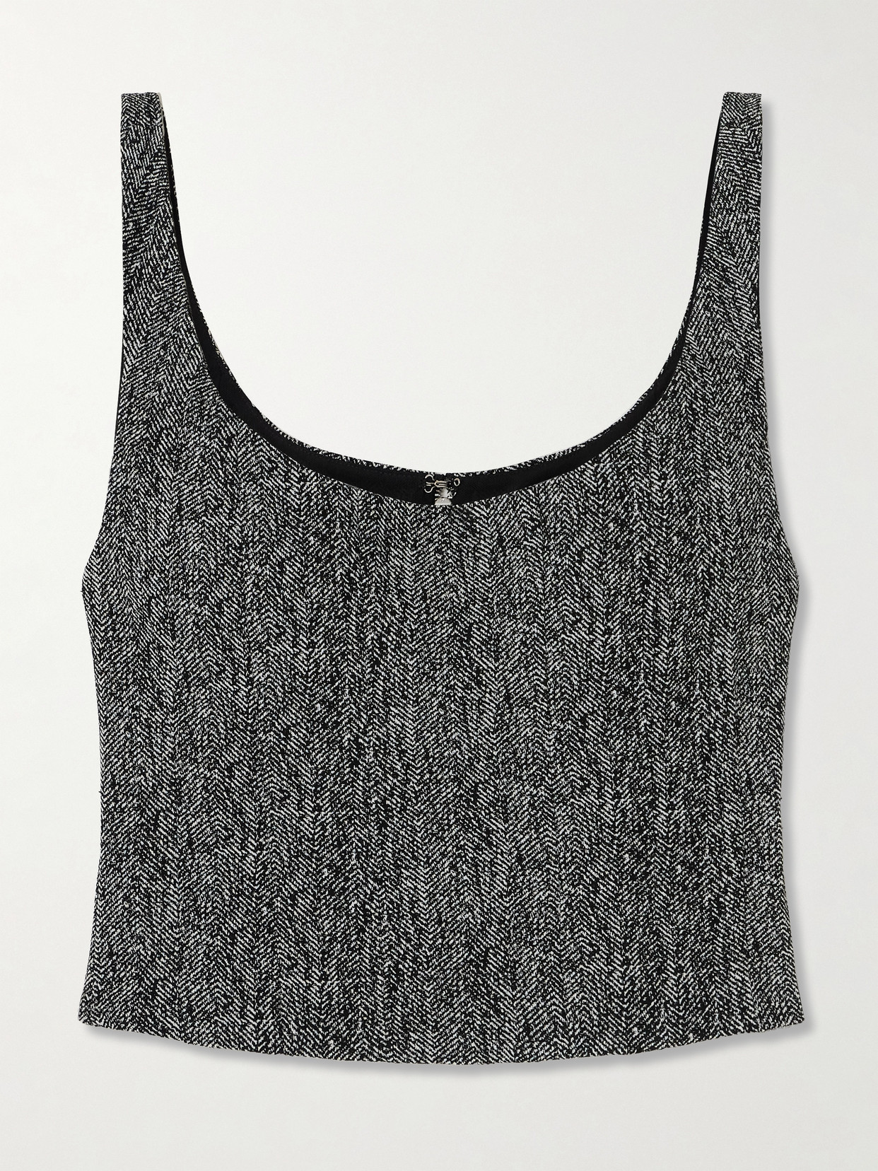 STAUD - Wells Cropped Herringbone Tweed Top - Gray