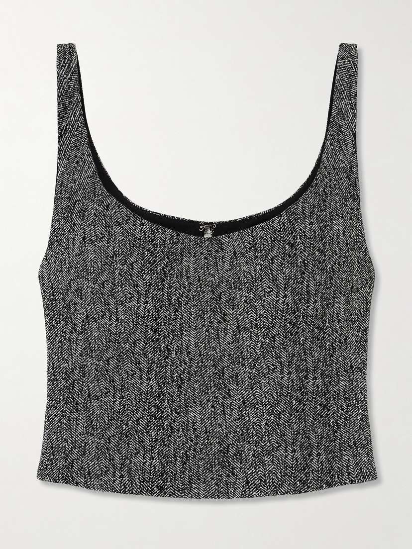 Staud Wells Cropped Herringbone Tweed Top