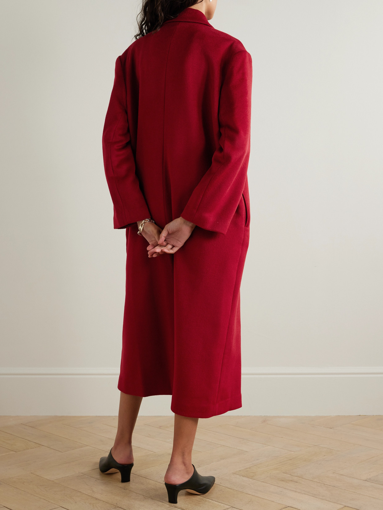 Staud Serge Oversized Wool Crepe Coat In Red