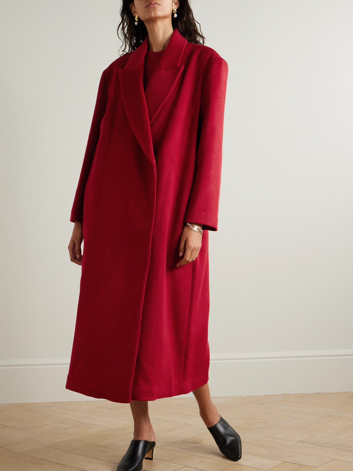 Staud Serge Oversized Wool Crepe Coat In Red