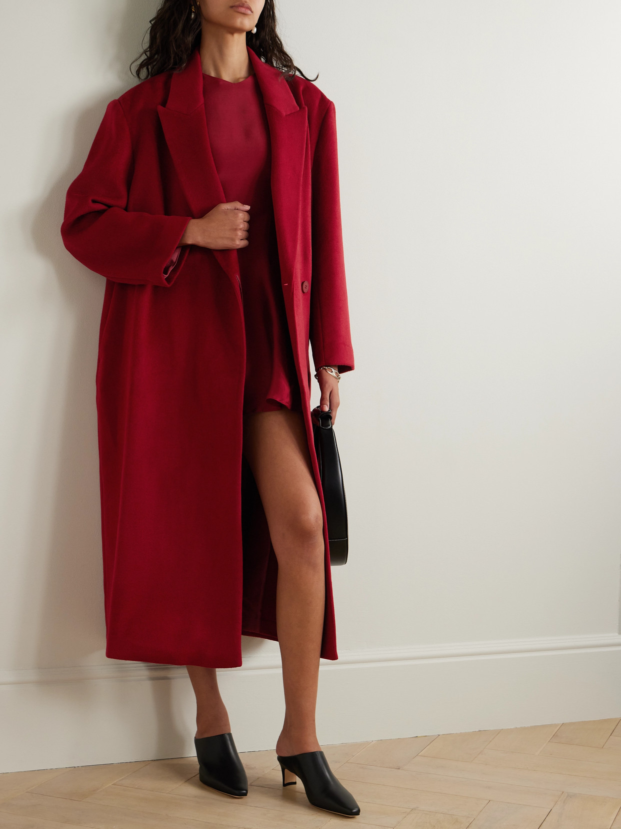Staud Serge Oversized Wool Crepe Coat In Red