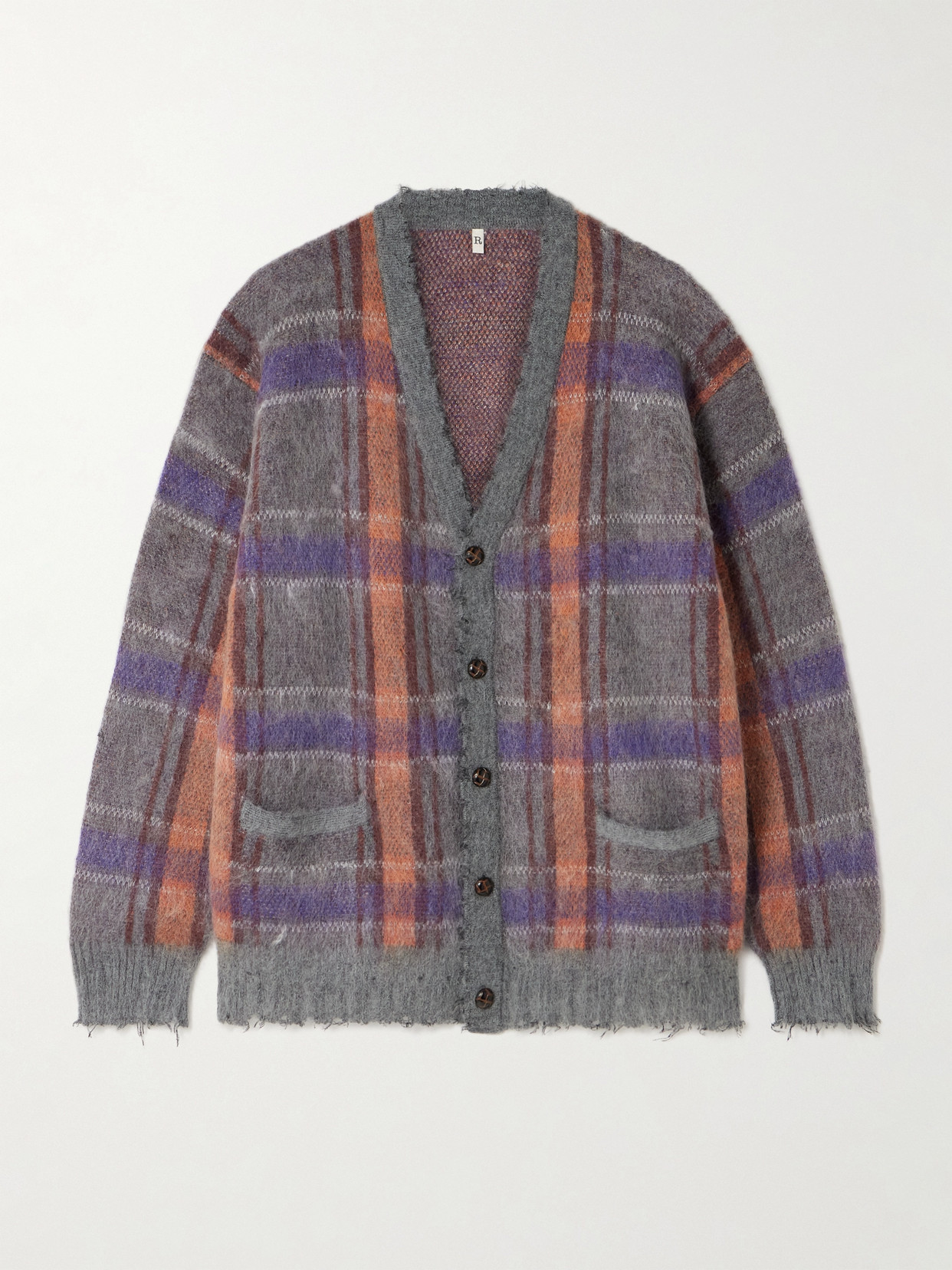 R13 - Checked Frayed Brushed-knit Cardigan - Multi