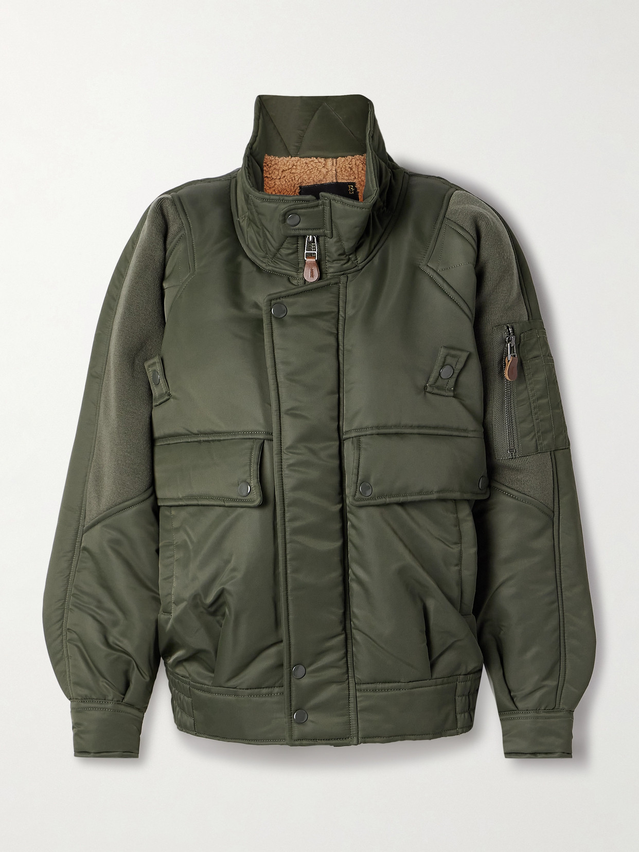 R13 Paneled Shell Bomber Jacket In Green