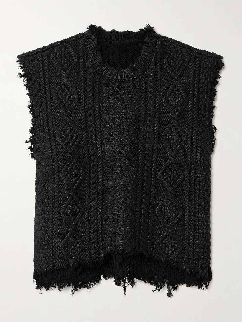 R13 Distressed Cable-knit Coated-cotton Vest