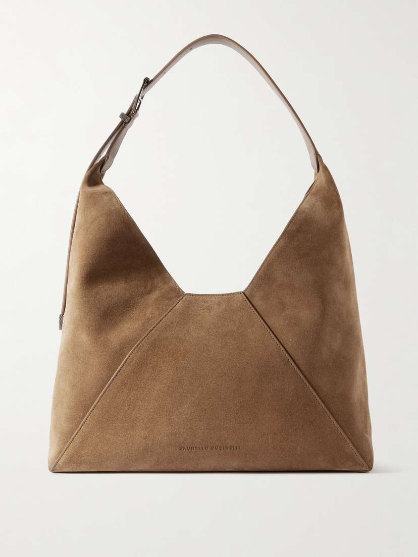 Brunello Cucinelli Embellished Leather-trimmed Suede Tote