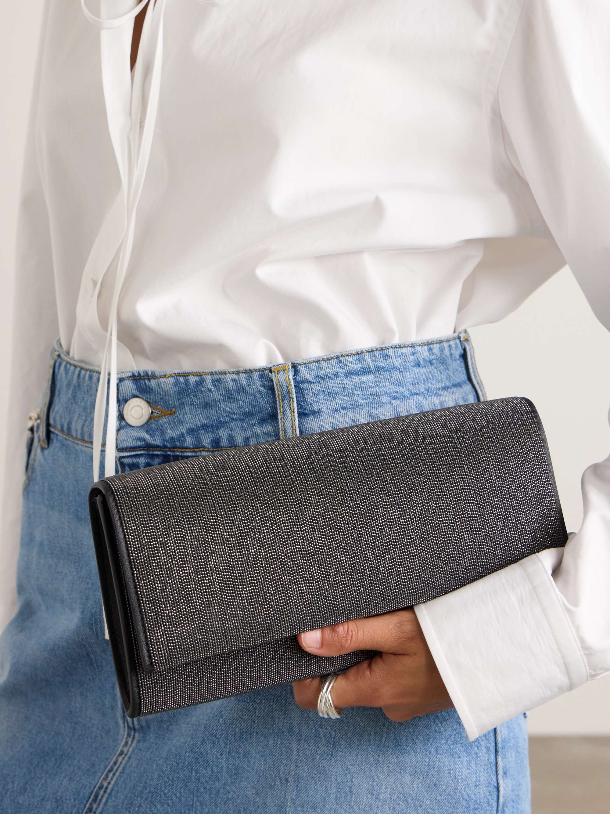 BRUNELLO CUCINELLI Embellished textured-leather clutch | NET