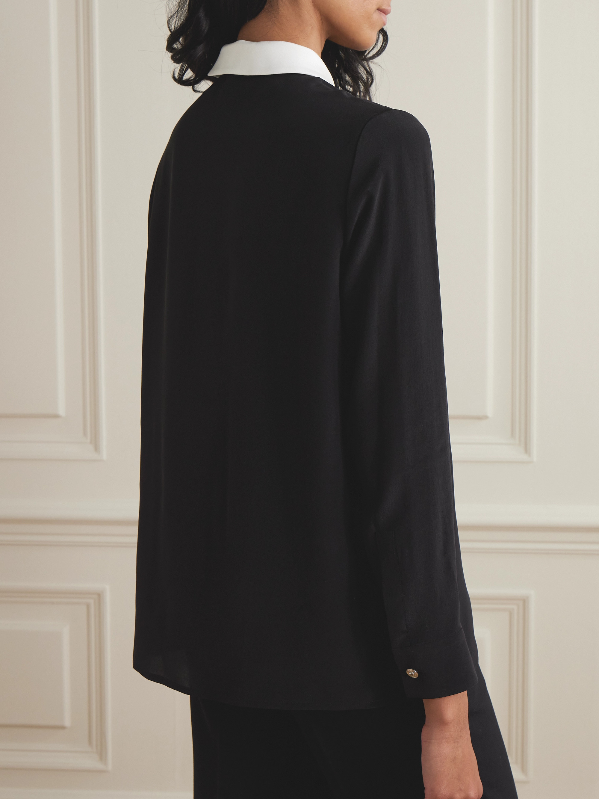 Versace Embellished two-tone silk crepe de chine shirt thumbnail