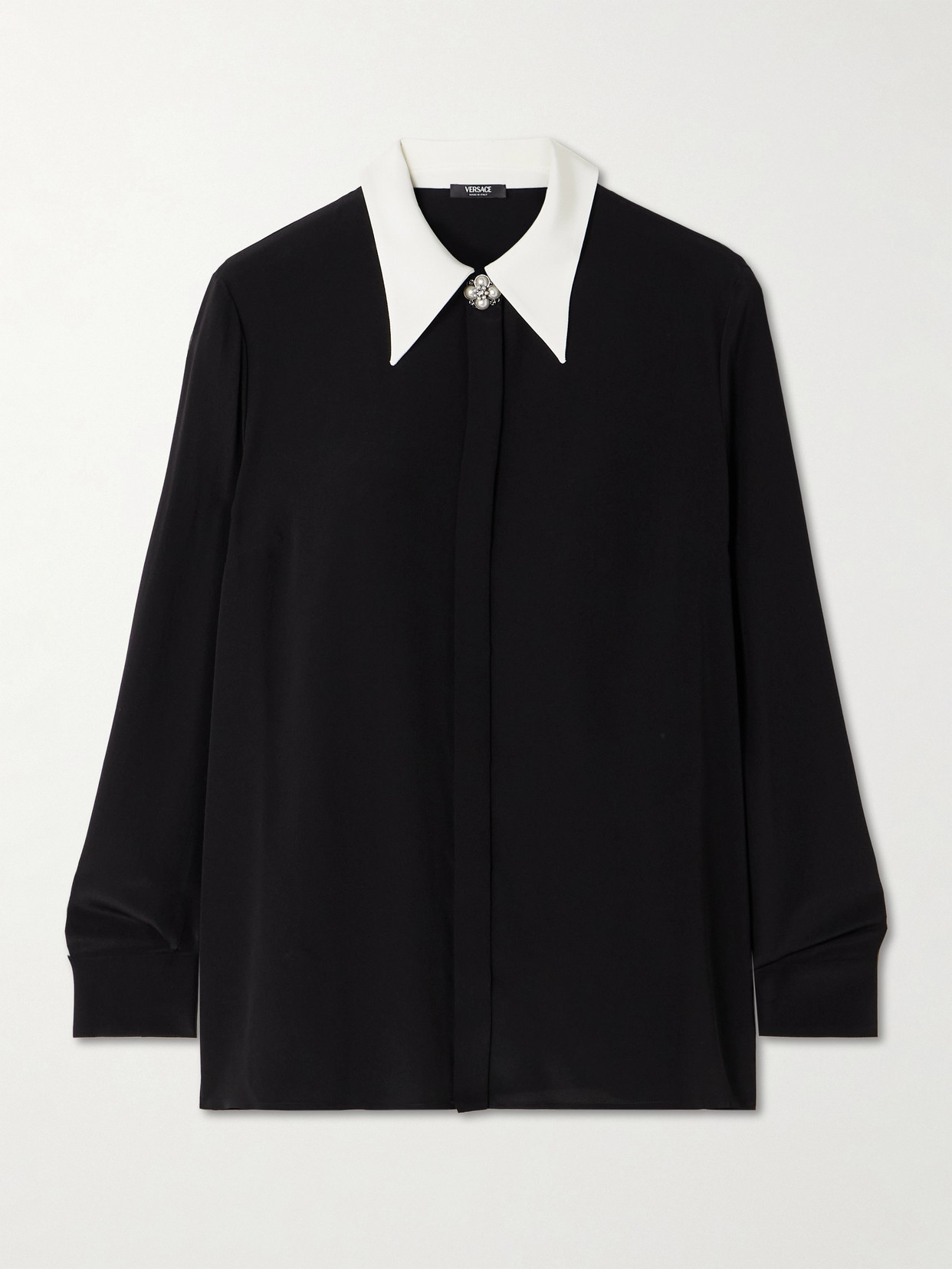 Versace - Embellished Two-tone Silk Crepe De Chine Shirt - Black
