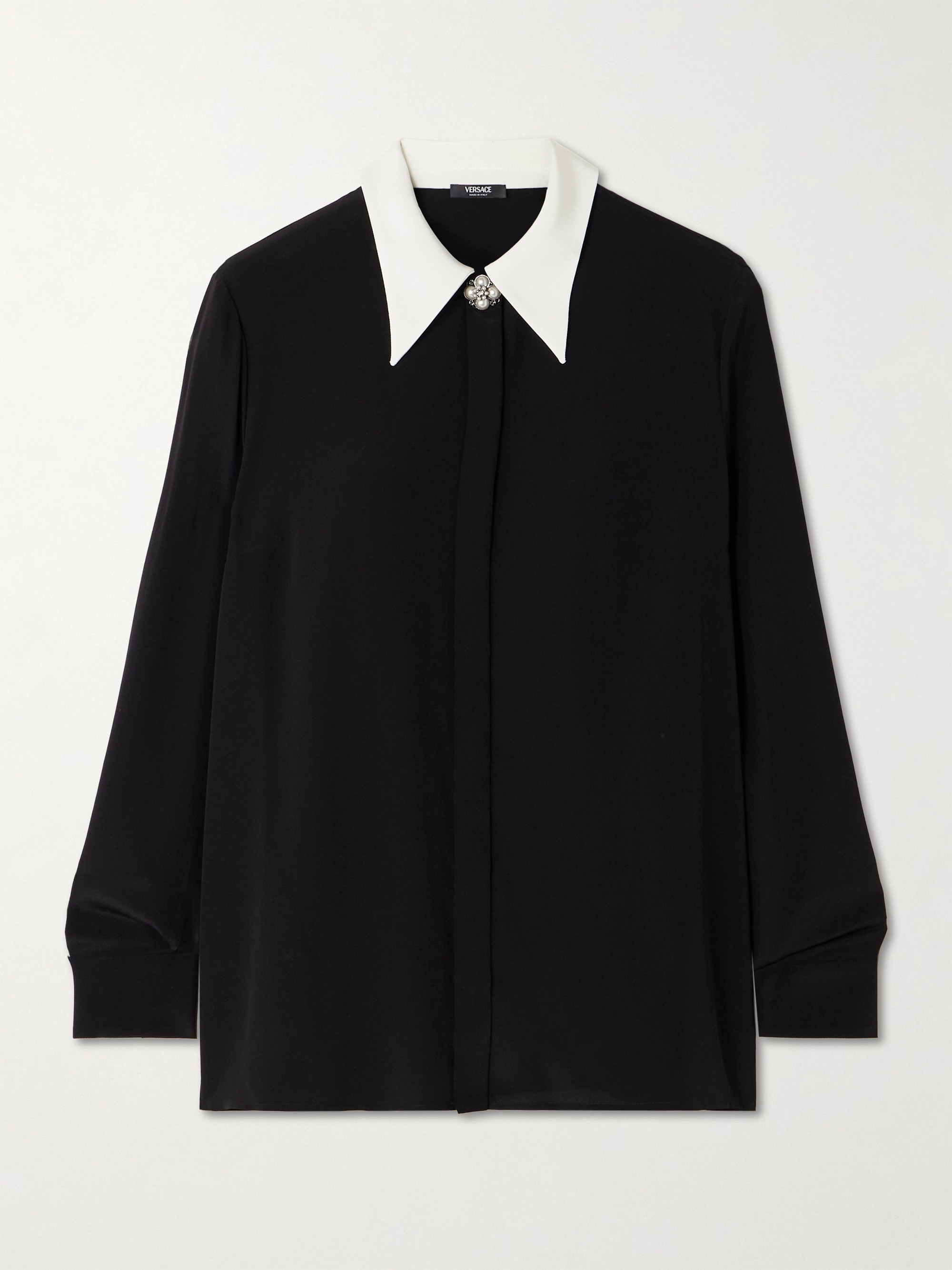 Versace Embellished two-tone silk crepe de chine shirt thumbnail