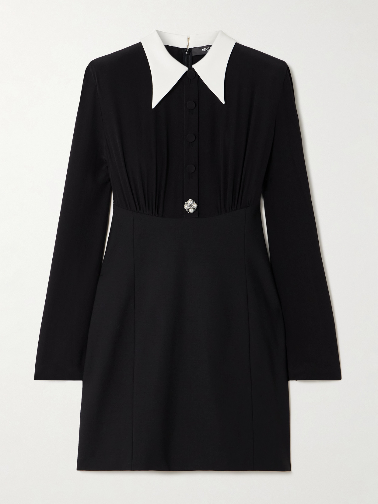Versace - Embellished Silk Crepe De Chine And Wool-blend Mini Dress - Black