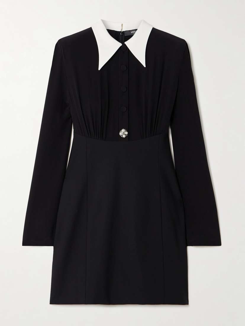 Versace Embellished Silk Crepe De Chine And Wool-blend Mini Dress