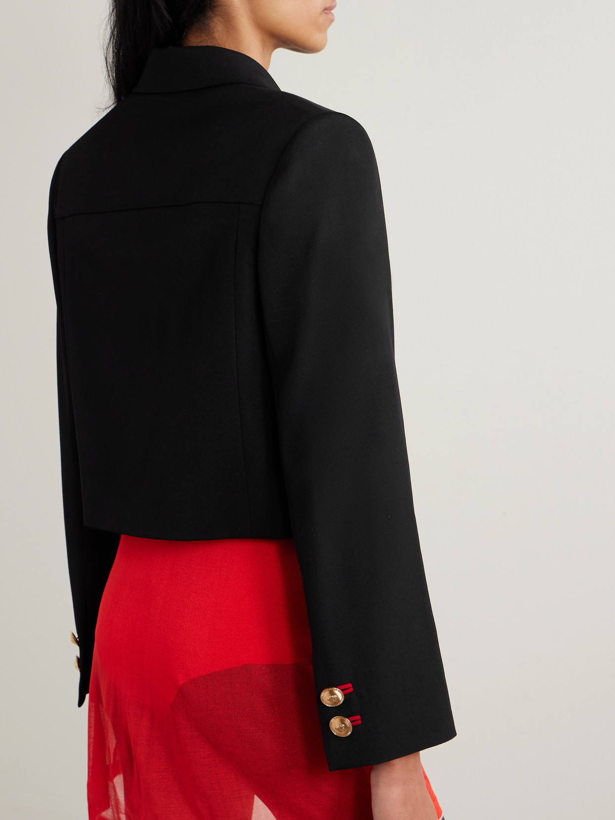 Versace Cropped Wool-gabardine Jacket In Black