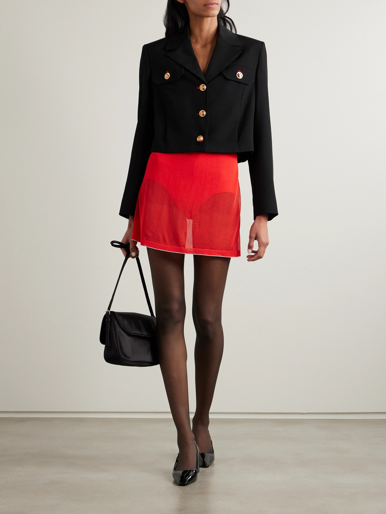 Versace Cropped Wool-gabardine Jacket In Black