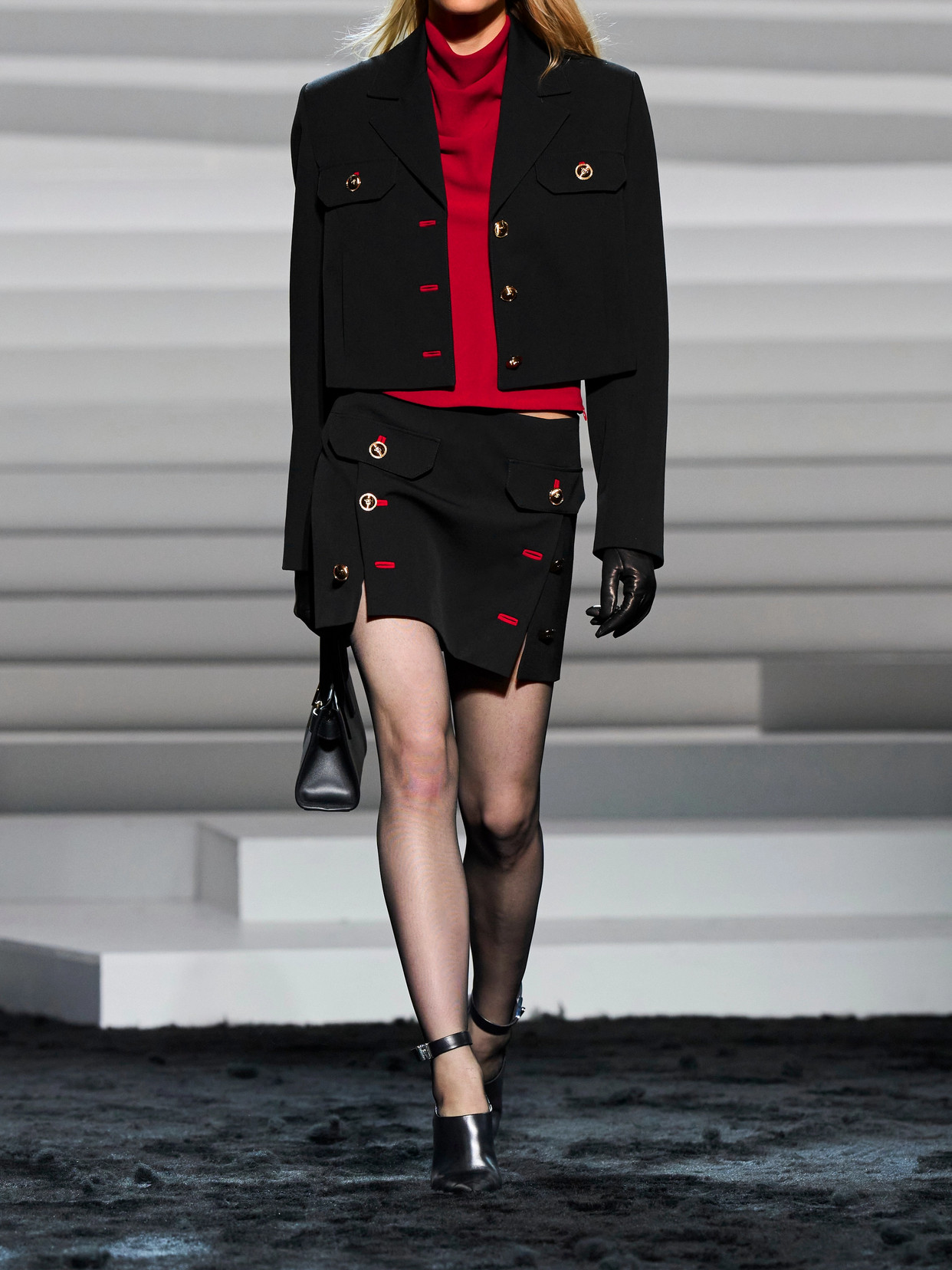 Versace Cropped Wool-gabardine Jacket In Black