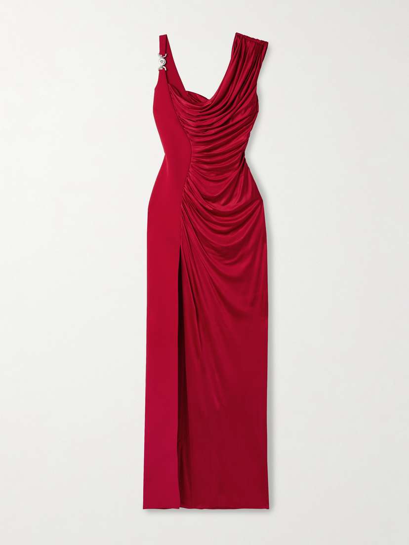 Versace Embellished Crepe And Draped Satin Gown
