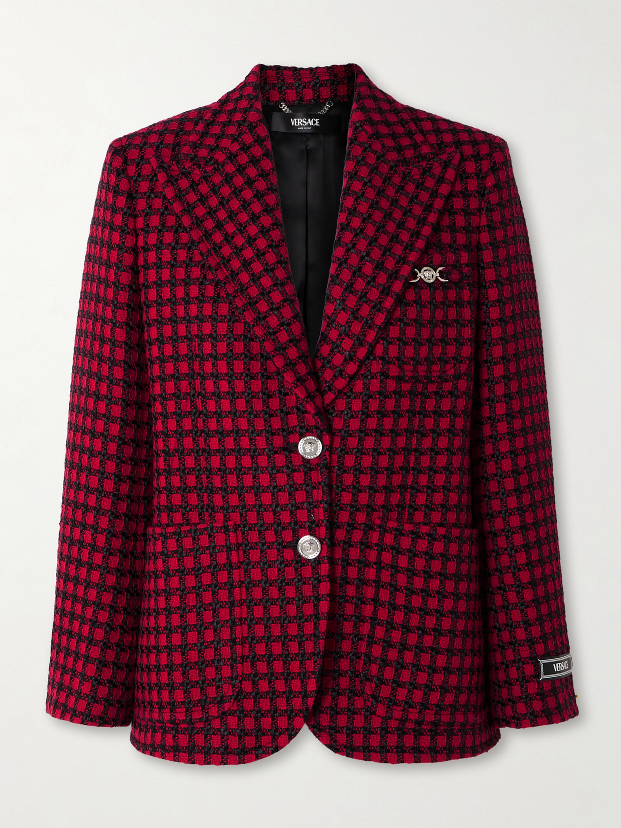 Versace - Embellished Checked Tweed Blazer - Red