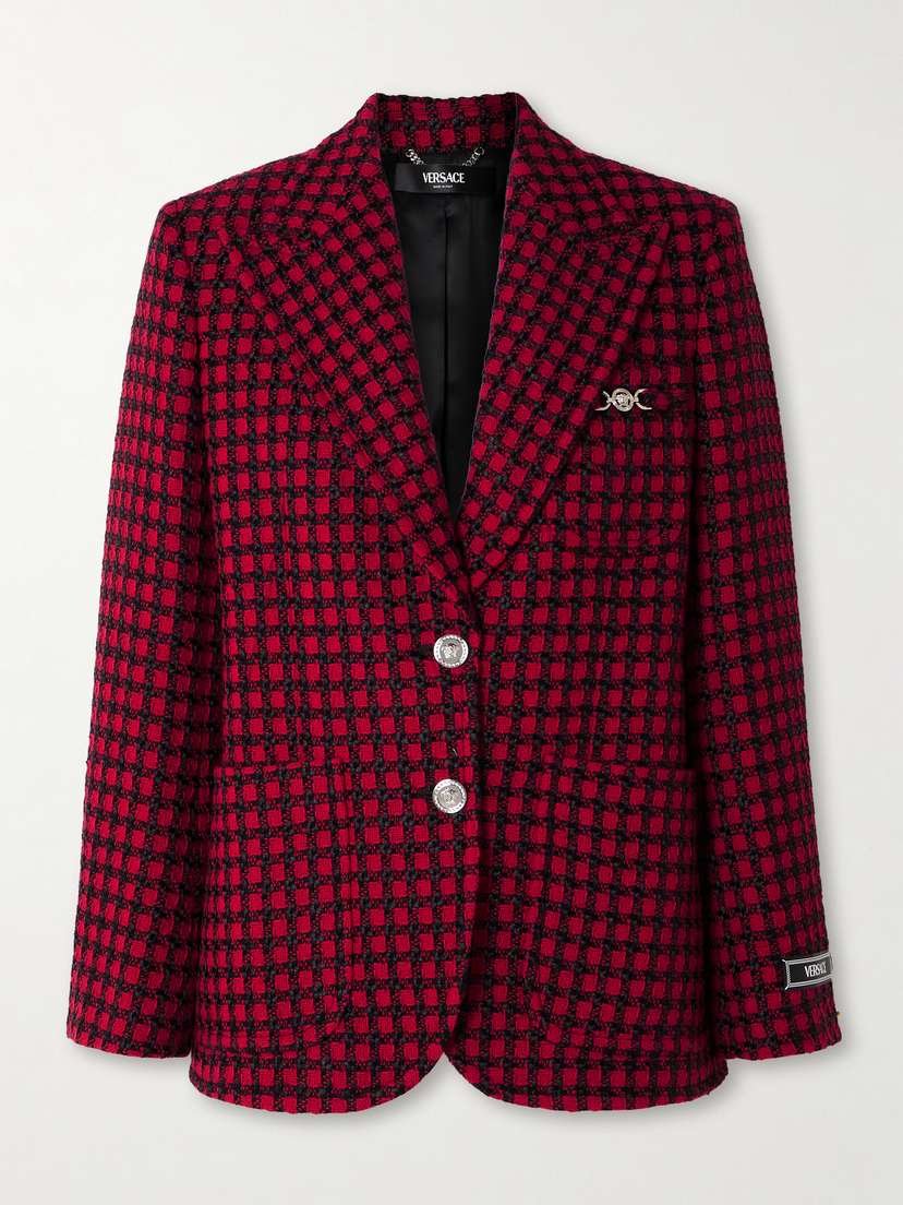 Versace Embellished Checked Tweed Blazer