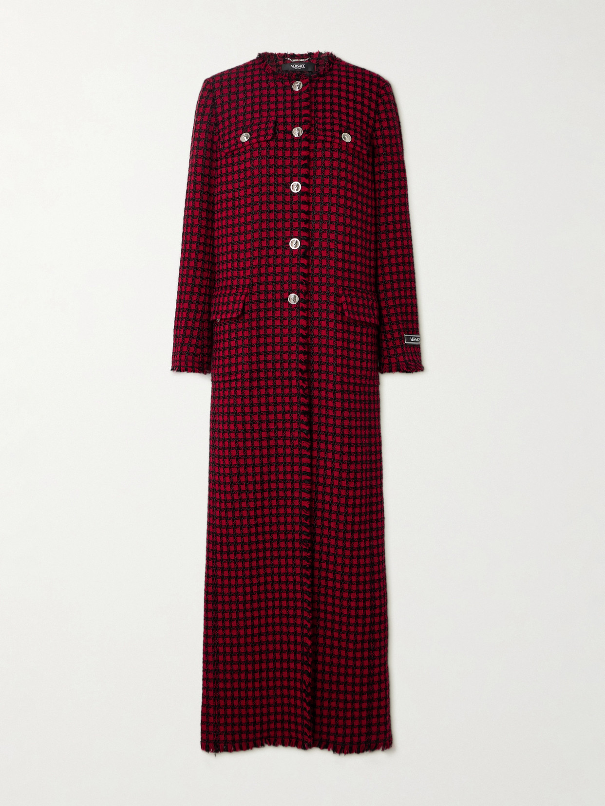 Versace - Checked Tweed Coat - Red
