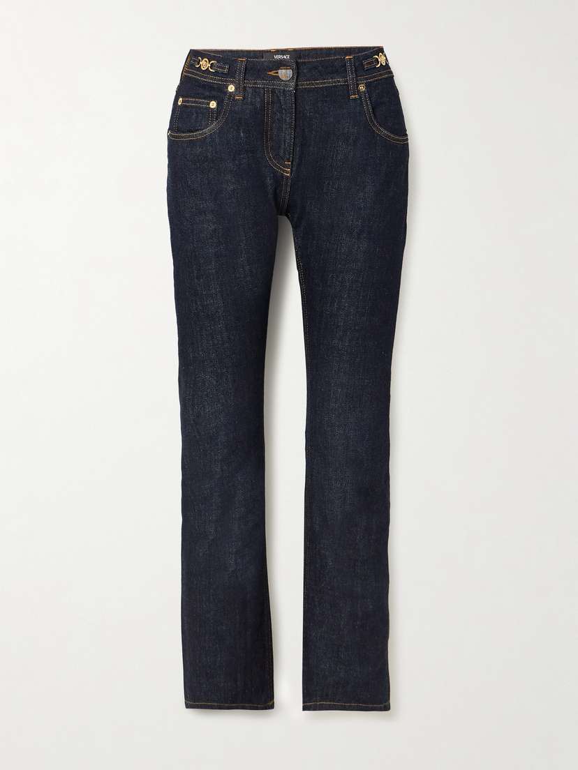 Versace Embellished Cropped High-rise Straight-leg Jeans