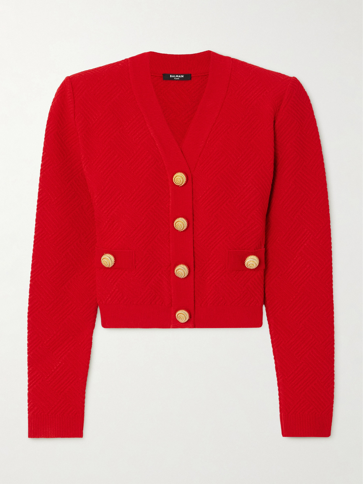 Balmain - Vichy Textured Stretch-knit Cardigan - FR38