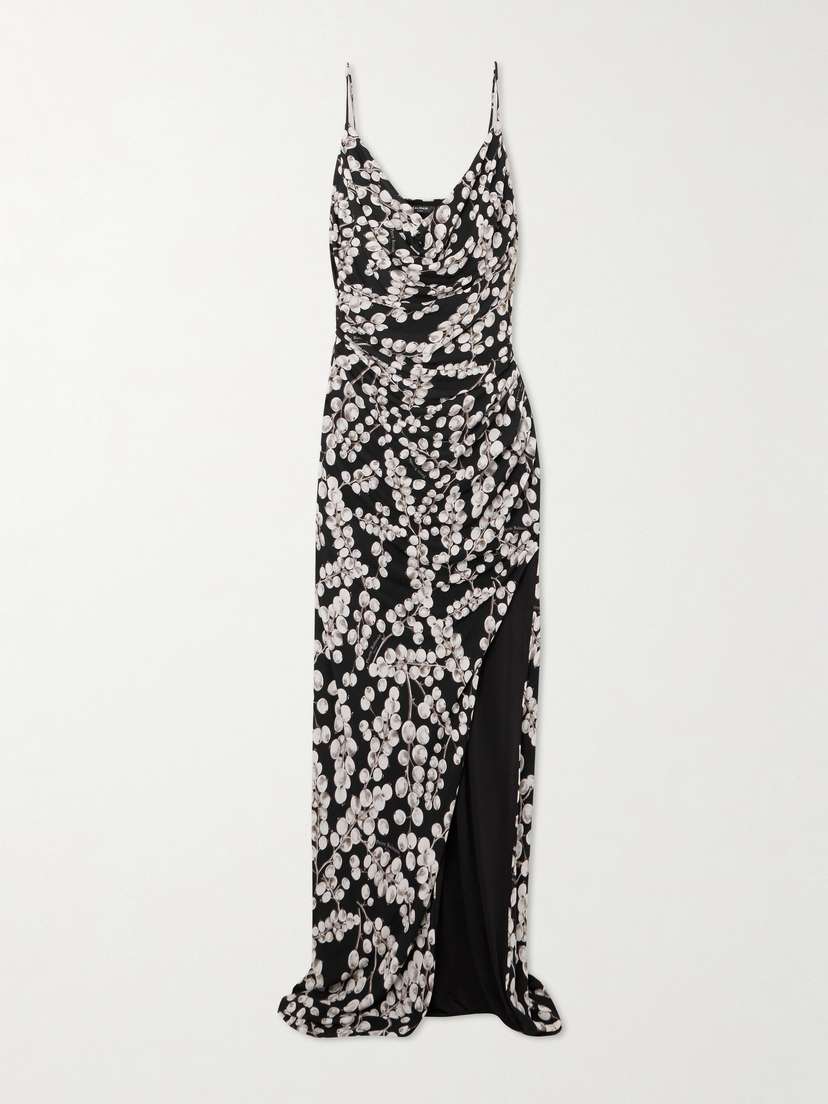 Balmain Draped Printed Crepe Maxi Dress