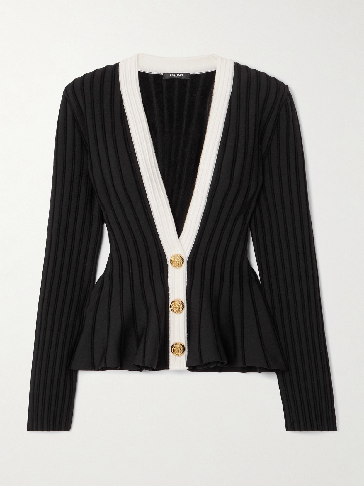 Balmain - Knitted Peplum Cardigan - Black
