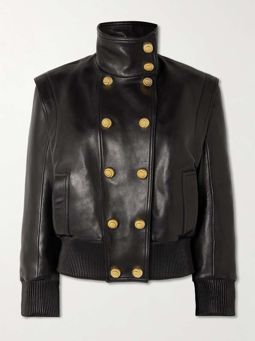 Balmain Embellished Double-breasted Leather Jacket