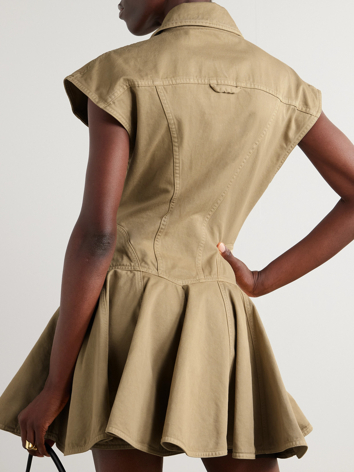Balmain Flared Cotton-canvas Dress In Neutrals