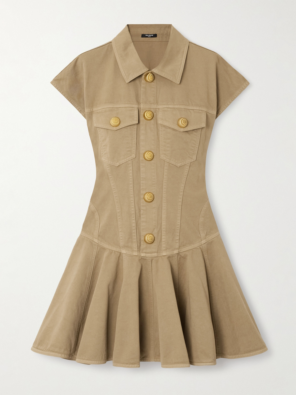 Balmain Flared Cotton-canvas Dress In Neutrals