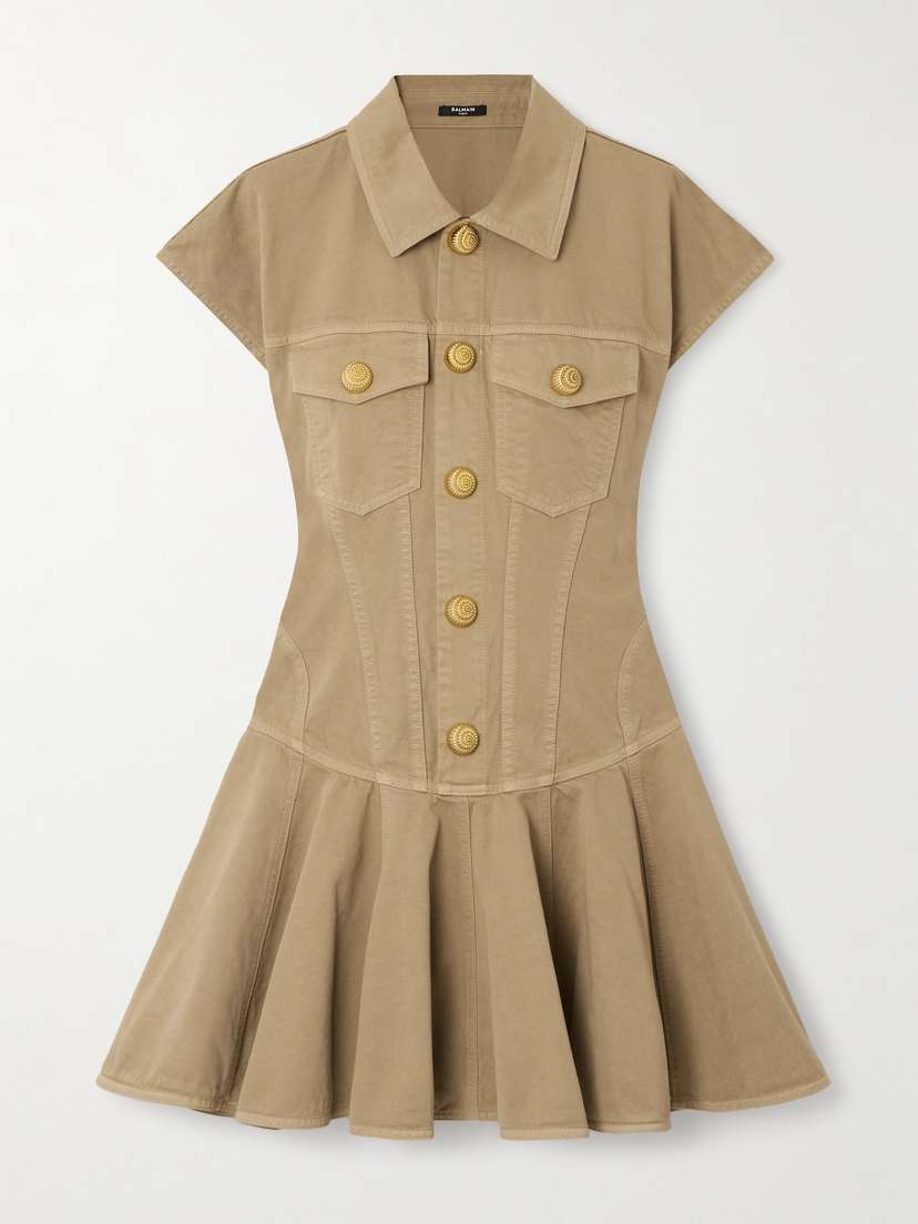 Balmain Pleated Cotton-twill Mini Dress