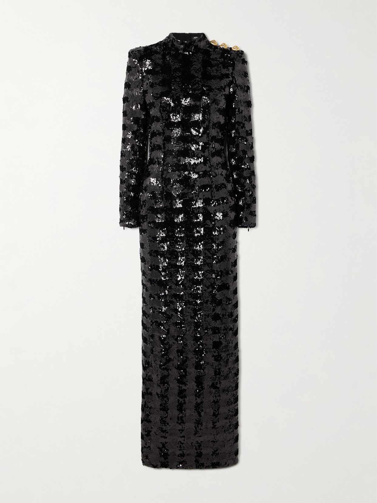 Balmain Open-back Embellished Sequined Stretch-jersey Turtleneck Maxi Dress In Black