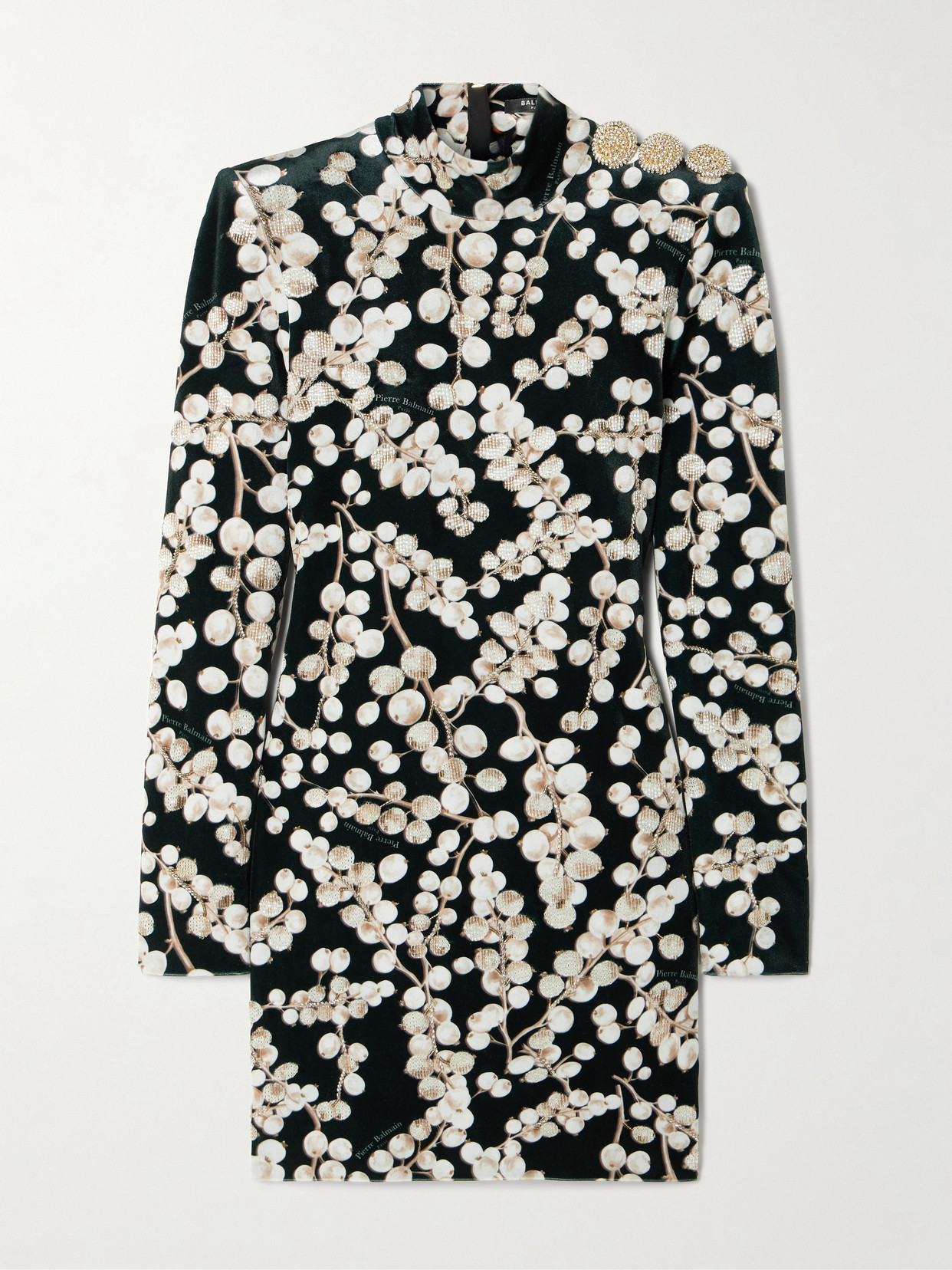 Balmain - Open-back Embellished Printed Velvet Mini Dress - Black