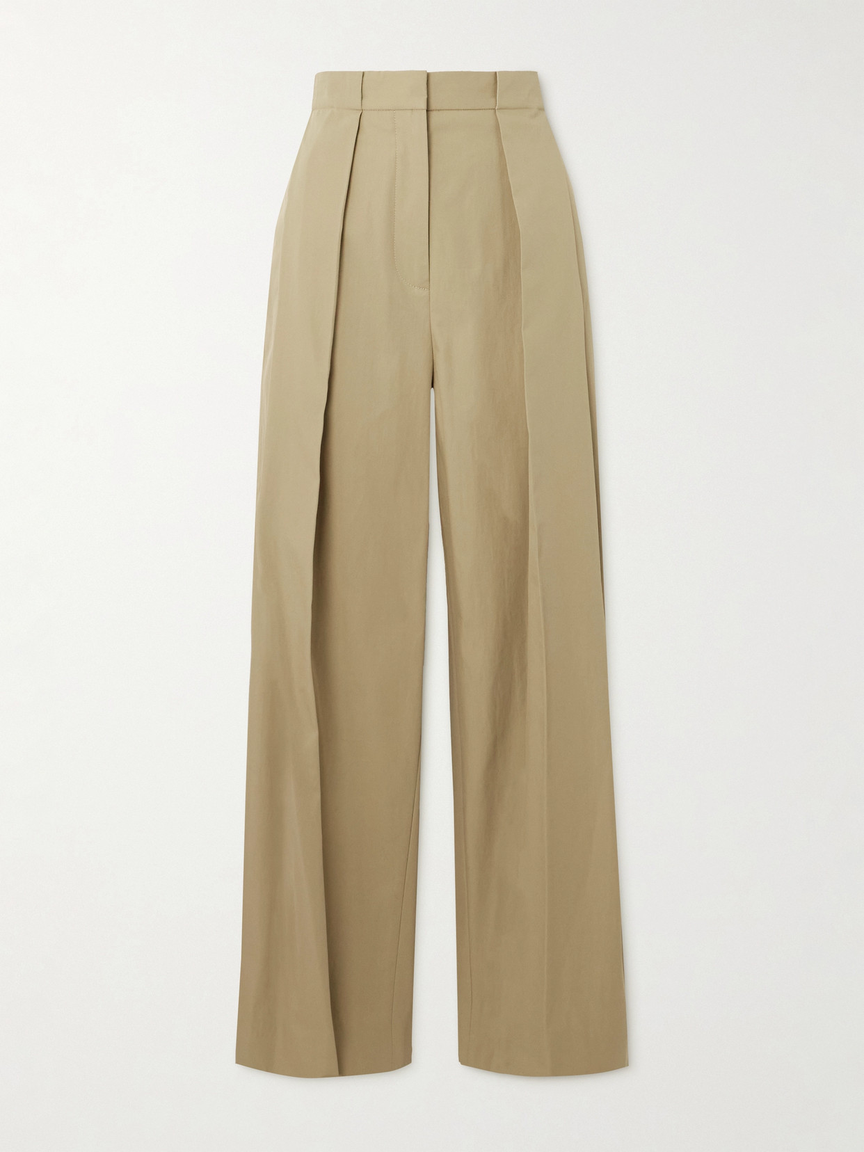 Balmain - Pleated Cotton-poplin Wide-leg Pants - Neutrals