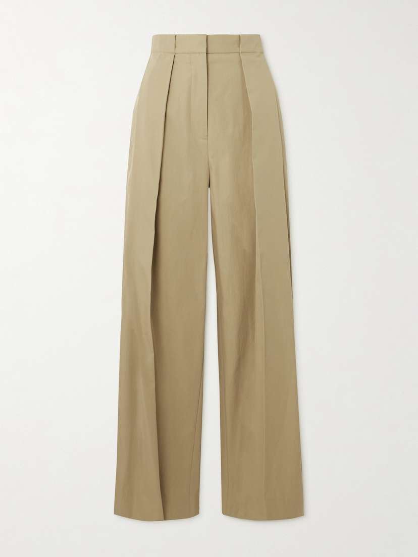 Balmain Pleated Cotton-poplin Wide-leg Pants