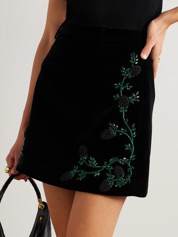 Balmain Embellished cotton-velvet mini skirt