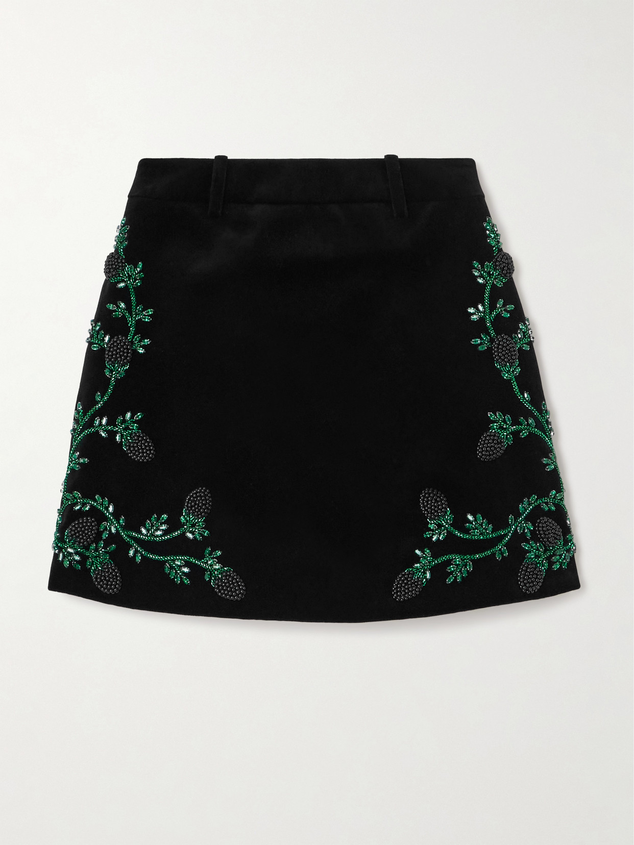 Balmain Embellished Cotton-velvet Mini Skirt In Black