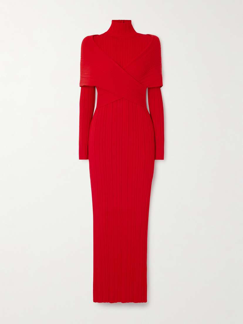 Balmain Wrap-effect Layered Plissé-chiffon Maxi Dress