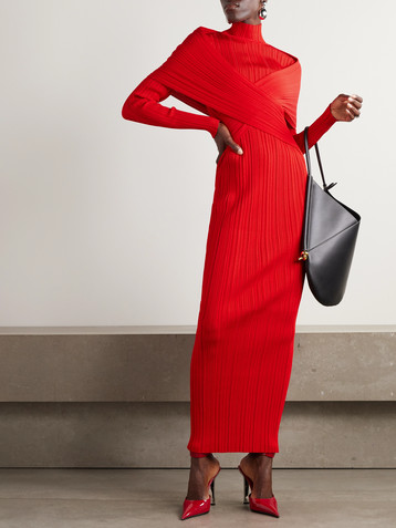 Balmain Wrap-effect layered plissé-chiffon maxi dress