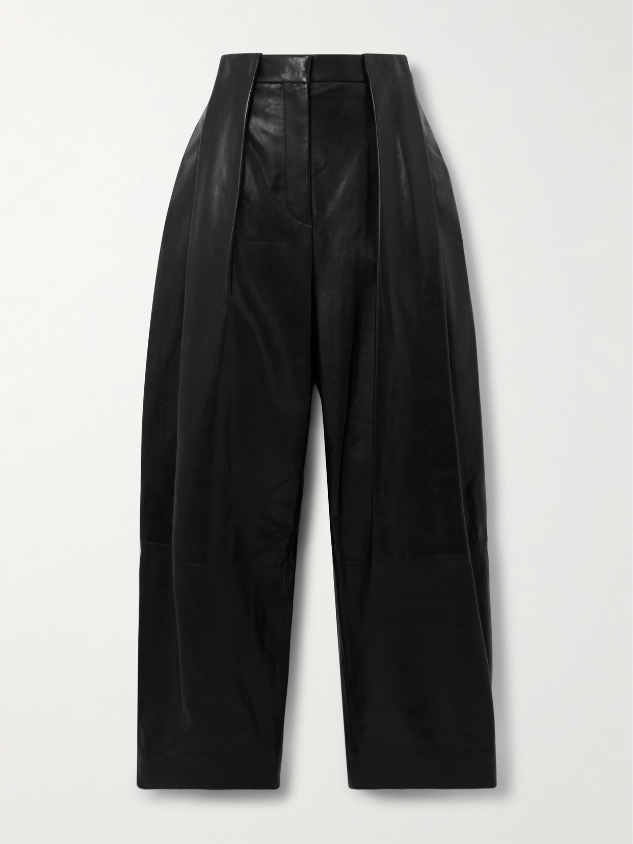 Balmain - Cropped Pleated Leather Wide-leg Pants - Black