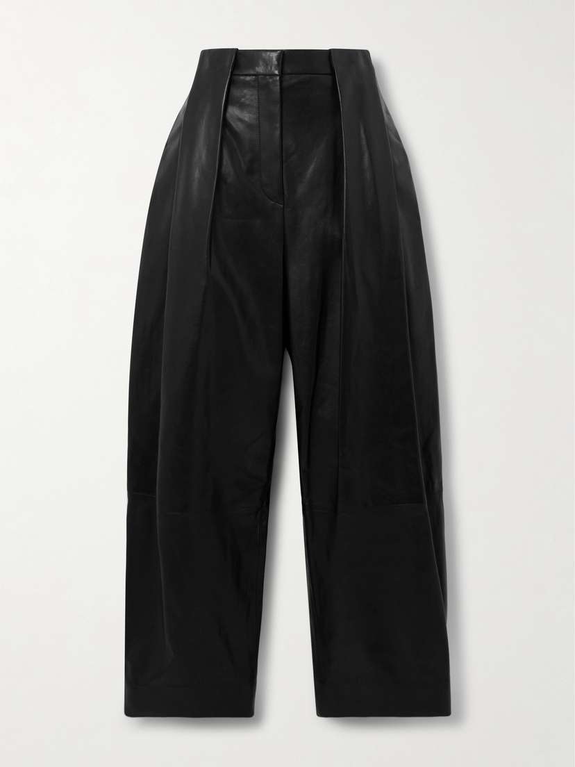 Balmain Cropped Pleated Leather Wide-leg Pants